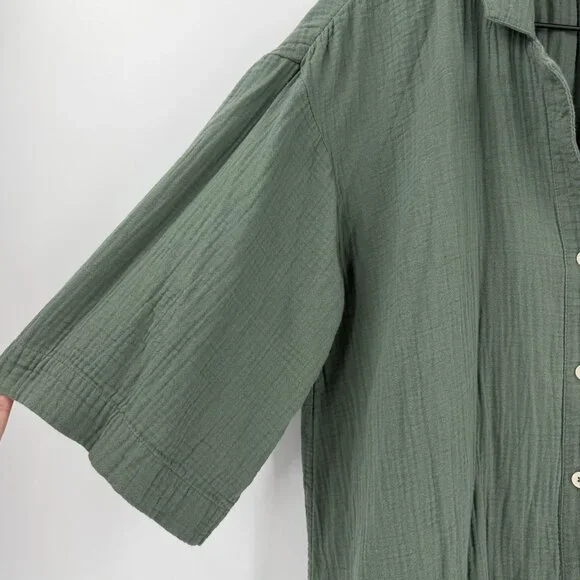 Madewell Lightspun Green Cover-Up Maxi Shirt Dress M Gauze Pool Beach Travel - Picture 7 of 10